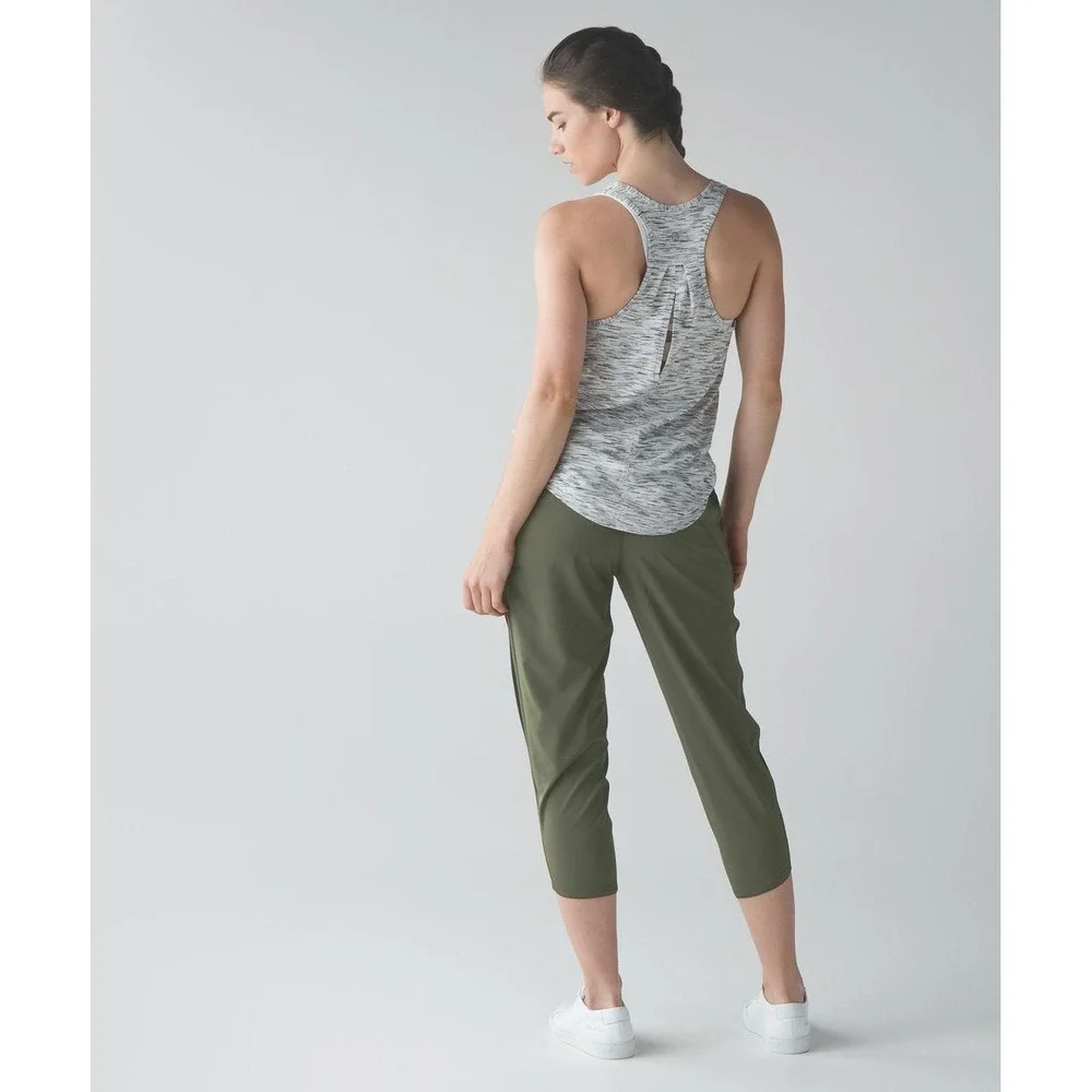 Lululemon For Love Crop 23 Swift Ultra Pant Women 10 Olive Green Black Mesh Lace